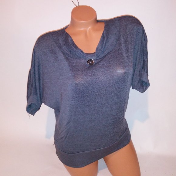 Annabelle Sweater‎ Womens Solid Gray Dolman Sleeve Scoop Neck Lightweight Button - Picture 2 of 7